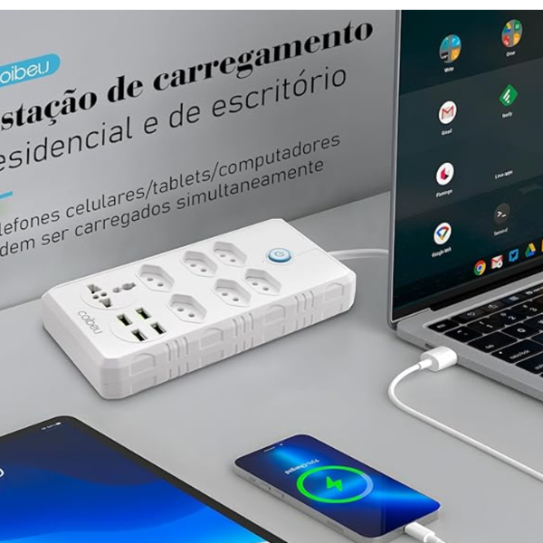 Extensão Tomada, Régua Tomada, Régua de Energia, 6 Tomadas, 4 Interfaces USB